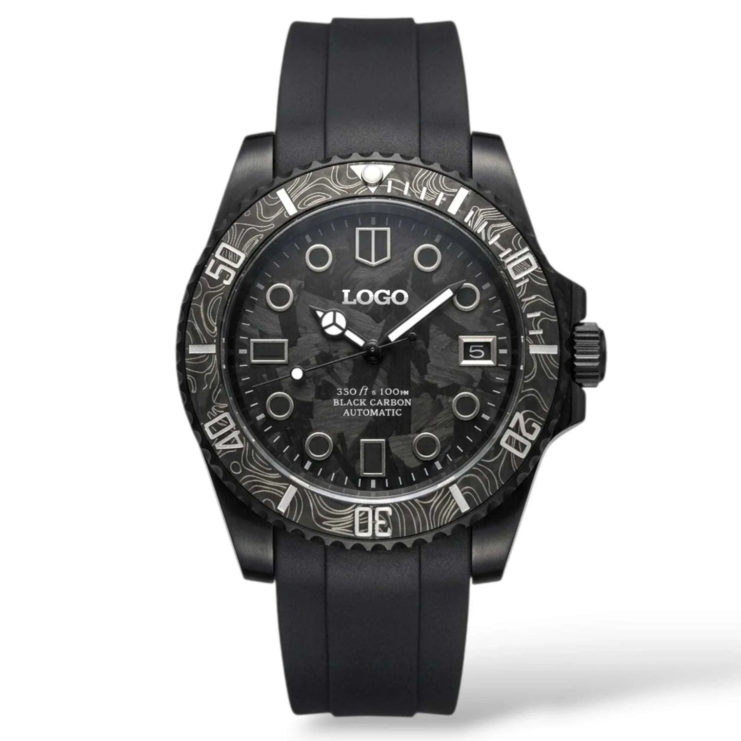Seiko Mod Watches Black Carbon Fiber Yachtmaster Diver watch by Modtime Creations