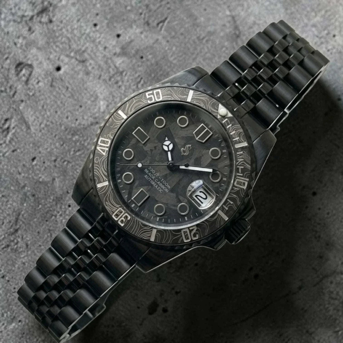 Seiko Mod Watches Black Carbon Fiber Yachtmaster Diver watch by Modtime Creations