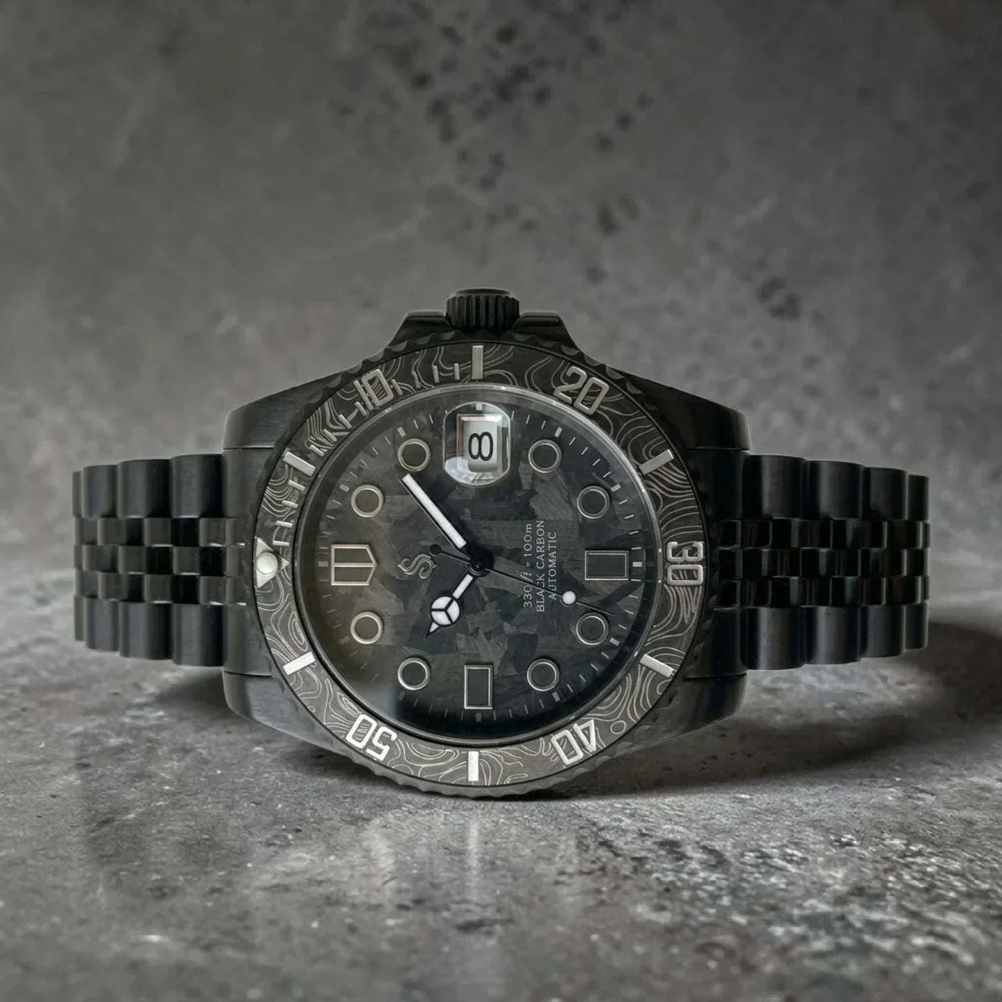 Seiko Mod Watches Black Carbon Fiber Yachtmaster Diver watch by Modtime Creations