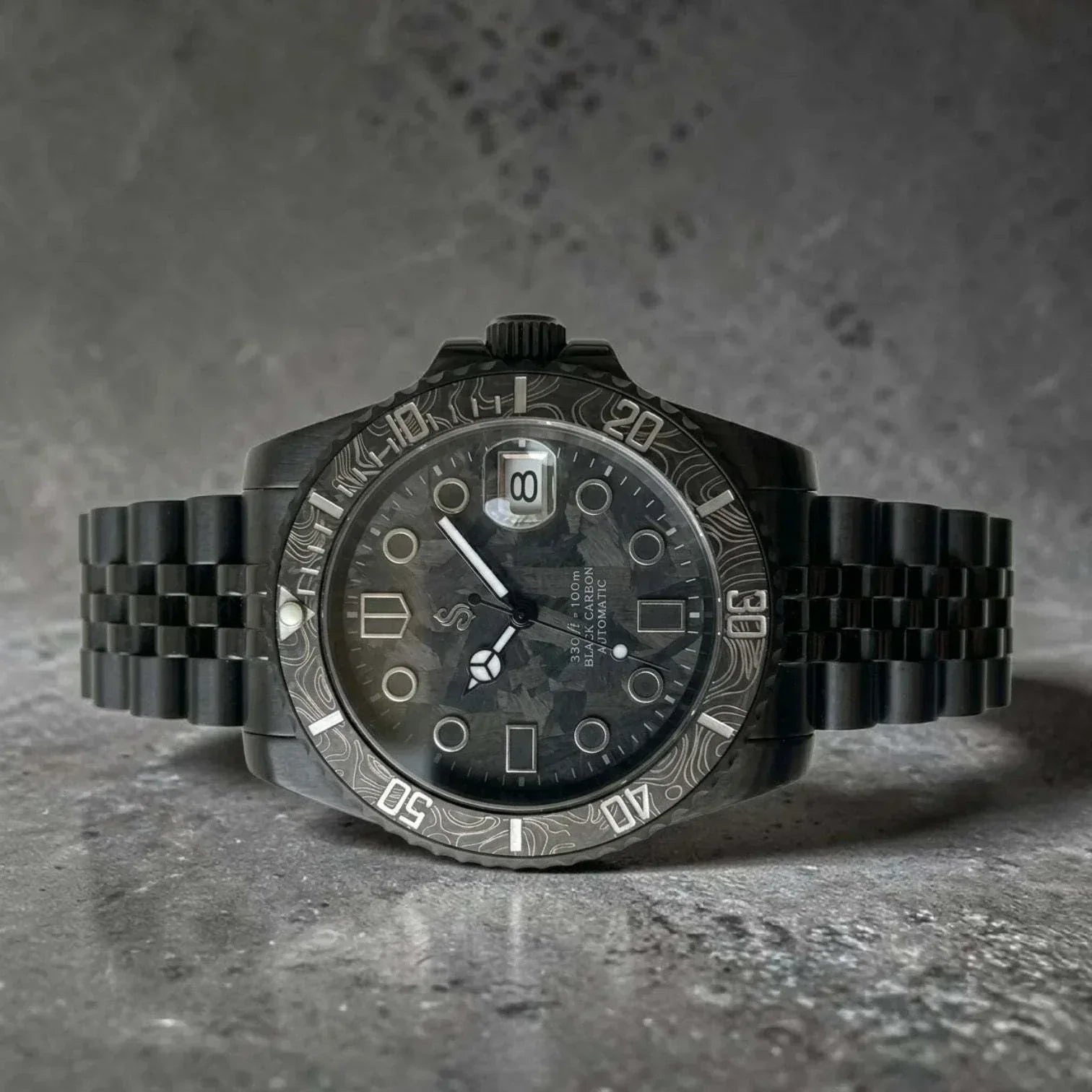 Seiko Mod Watches Black Carbon Fiber Yachtmaster Diver watch by Modtime Creations