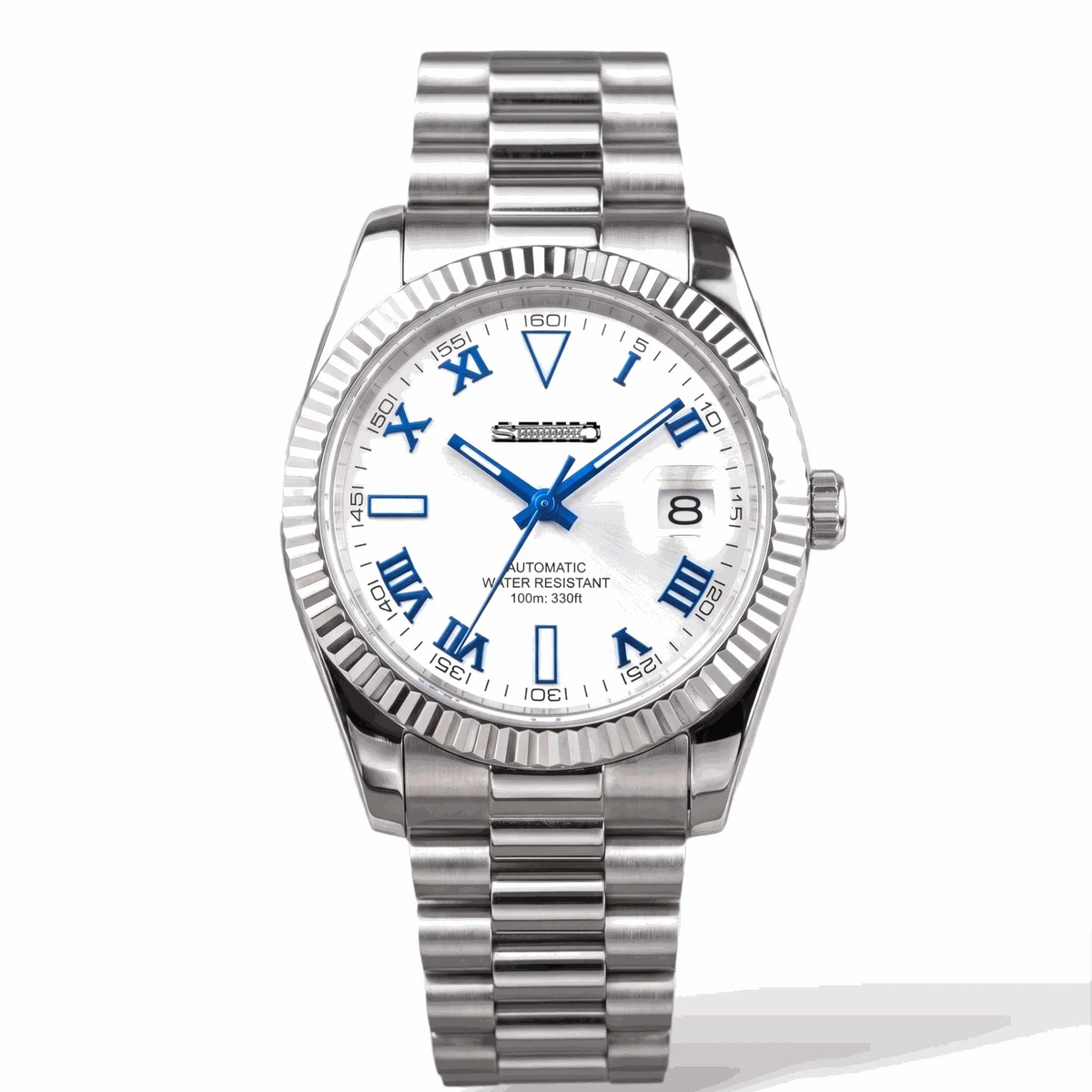 Seiko Mod Watches Datejust Blue Roman Numeral White Dial built by Modtime Creations 