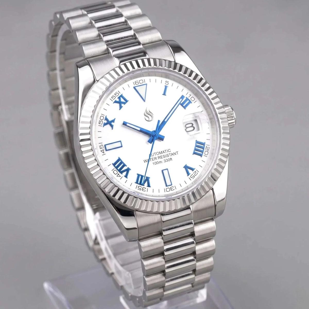 Seiko Mod Watches Datejust Blue Roman Numeral White Dial built by Modtime Creations 