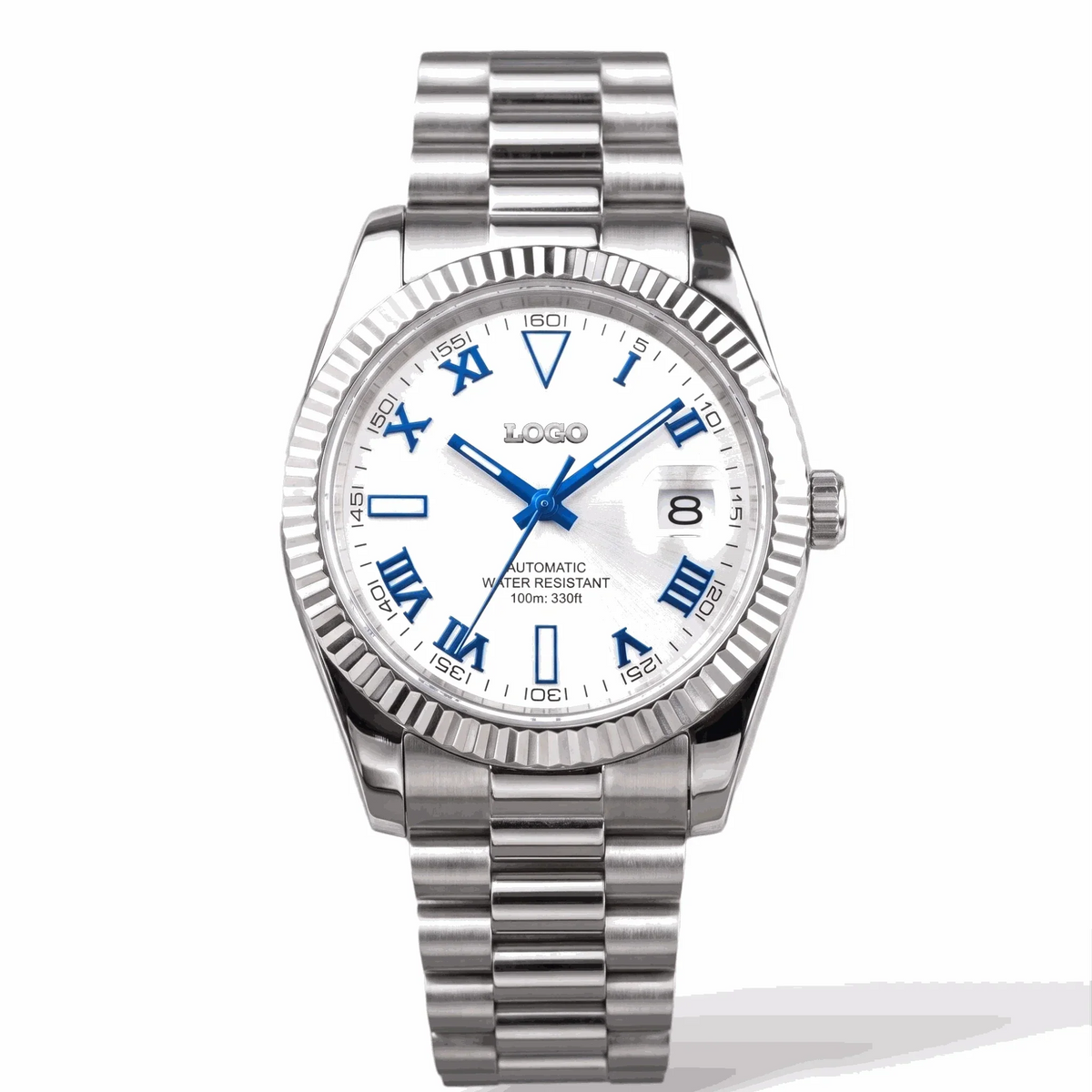 Seiko Mod Watches Datejust Blue Roman Numeral White Dial built by Modtime Creations 