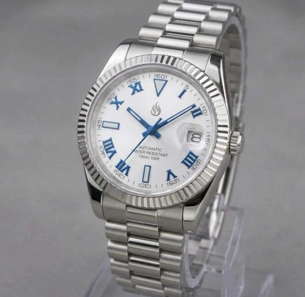 Seiko Mod Watches Datejust Blue Roman Numeral White Dial built by Modtime Creations 