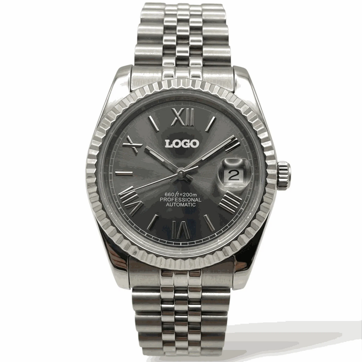 Seiko Mod Watches Datejust Dark Grey Sunburst Dial with Roman Numerals built by Modtime Creations 