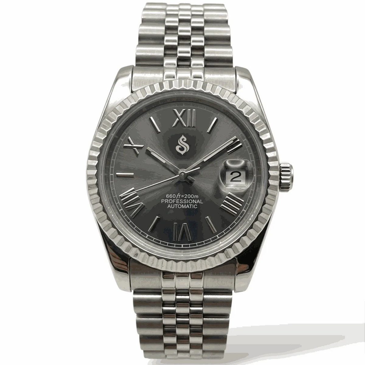 Seiko Mod Watches Datejust Dark Grey Sunburst Dial with Roman Numerals built by Modtime Creations 