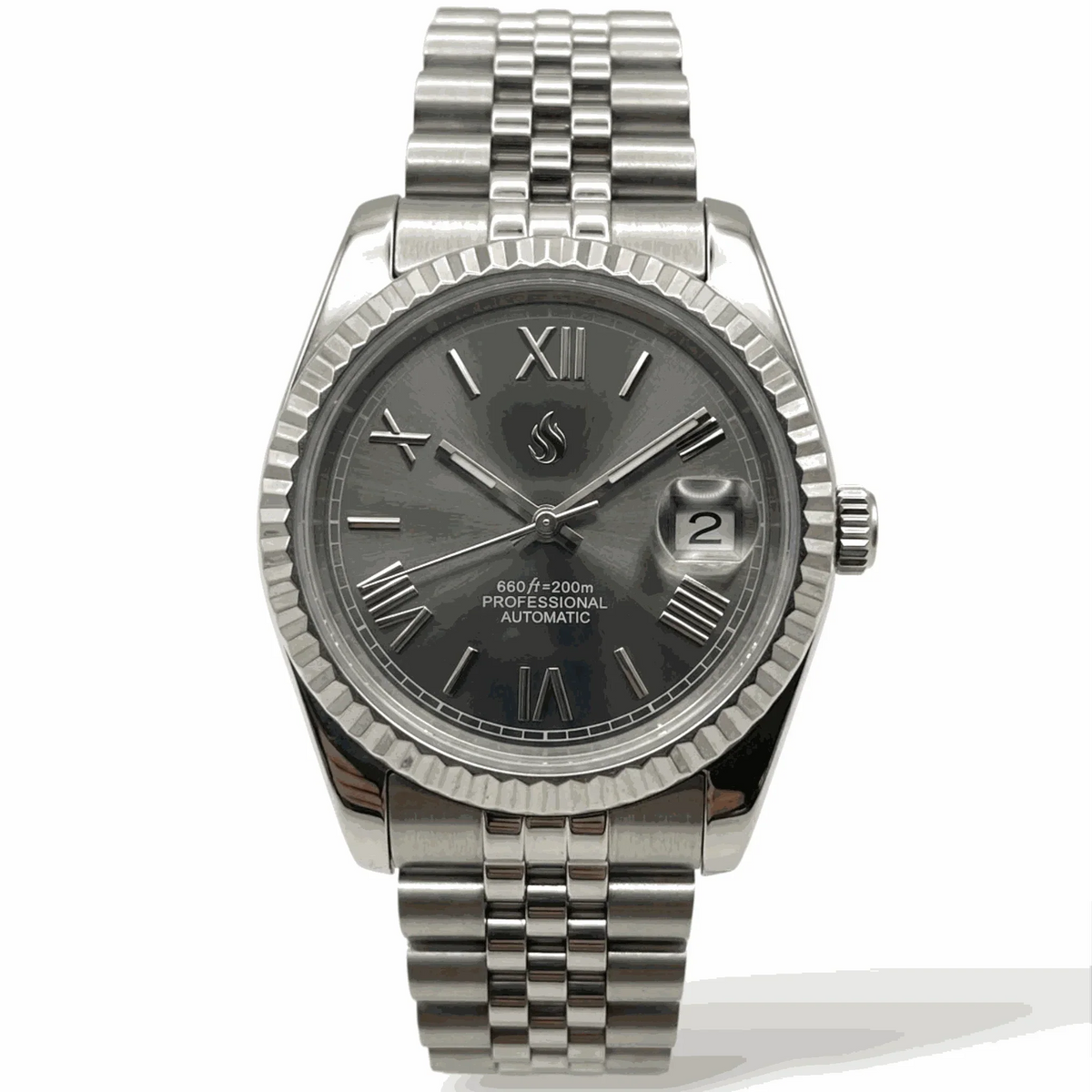 Seiko Mod Watches Datejust Dark Grey Sunburst Dial with Roman Numerals built by Modtime Creations 