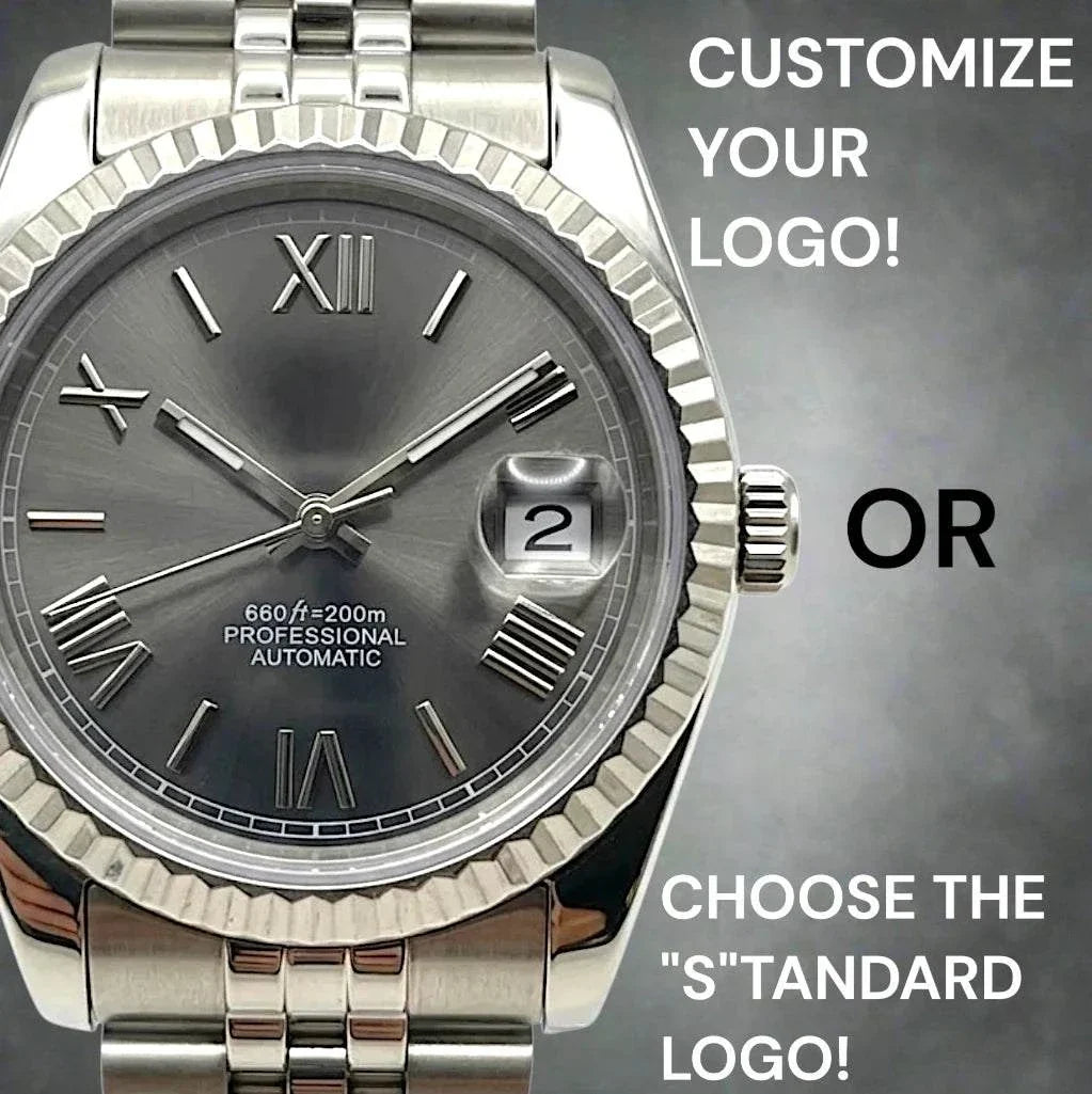 Seiko Mod Watches Datejust Dark Grey Sunburst Dial with Roman Numerals built by Modtime Creations 