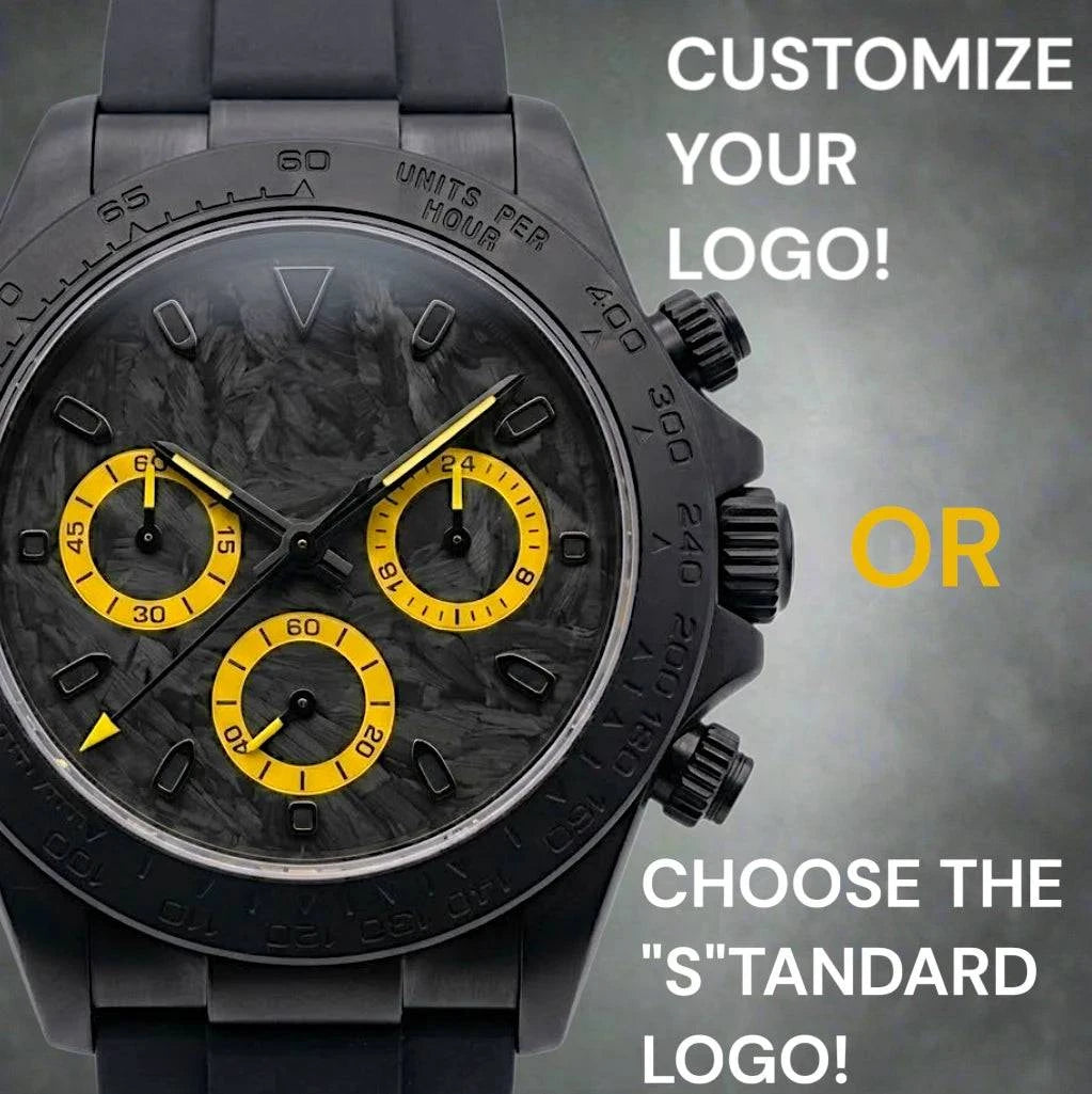 Seiko Mod Watches Daytona Black Yellow Carbon Fiber with a black matte finish case built by Modtime Creations