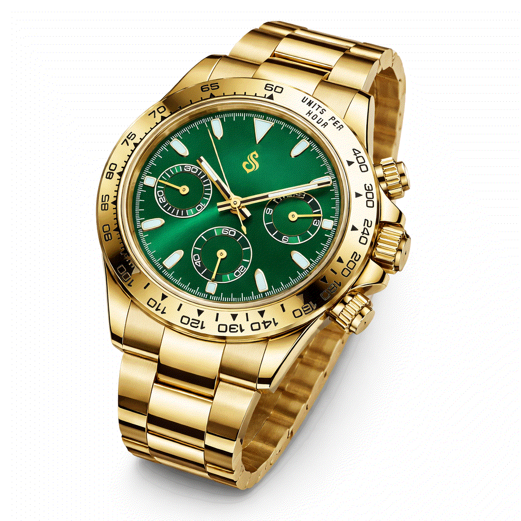 Seiko Mod Watches Daytona Gold Case watch with green dial luxury chronograph at Modtime Creations