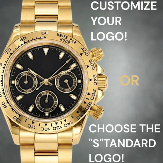 Seiko Mod Watches Daytona gold case watch with black gold dial luxury chronograph by Modtime Creations