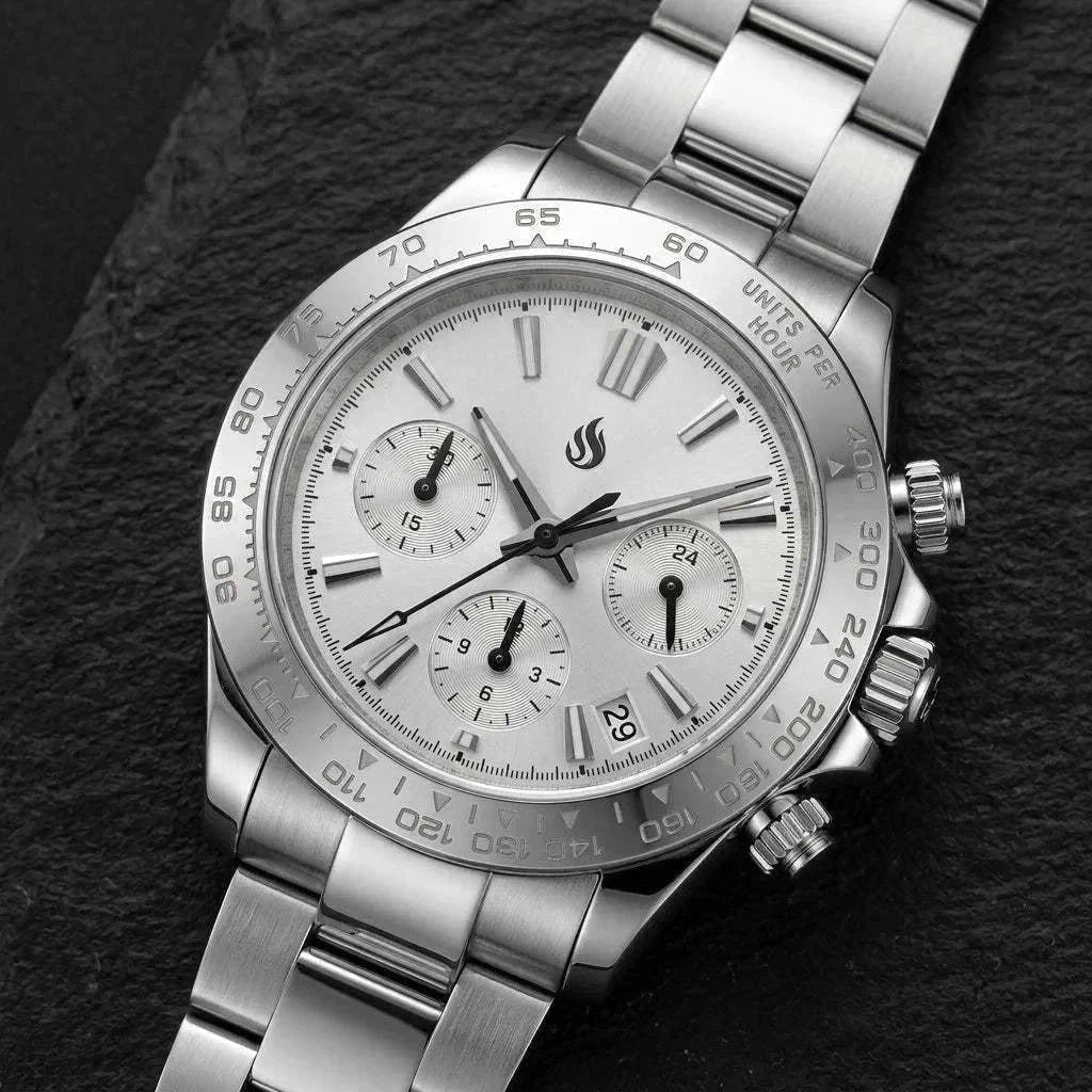 Seiko Mod Watches Daytona with a silver white GS Grand Seiko dial and hands built by Modtime Creations 