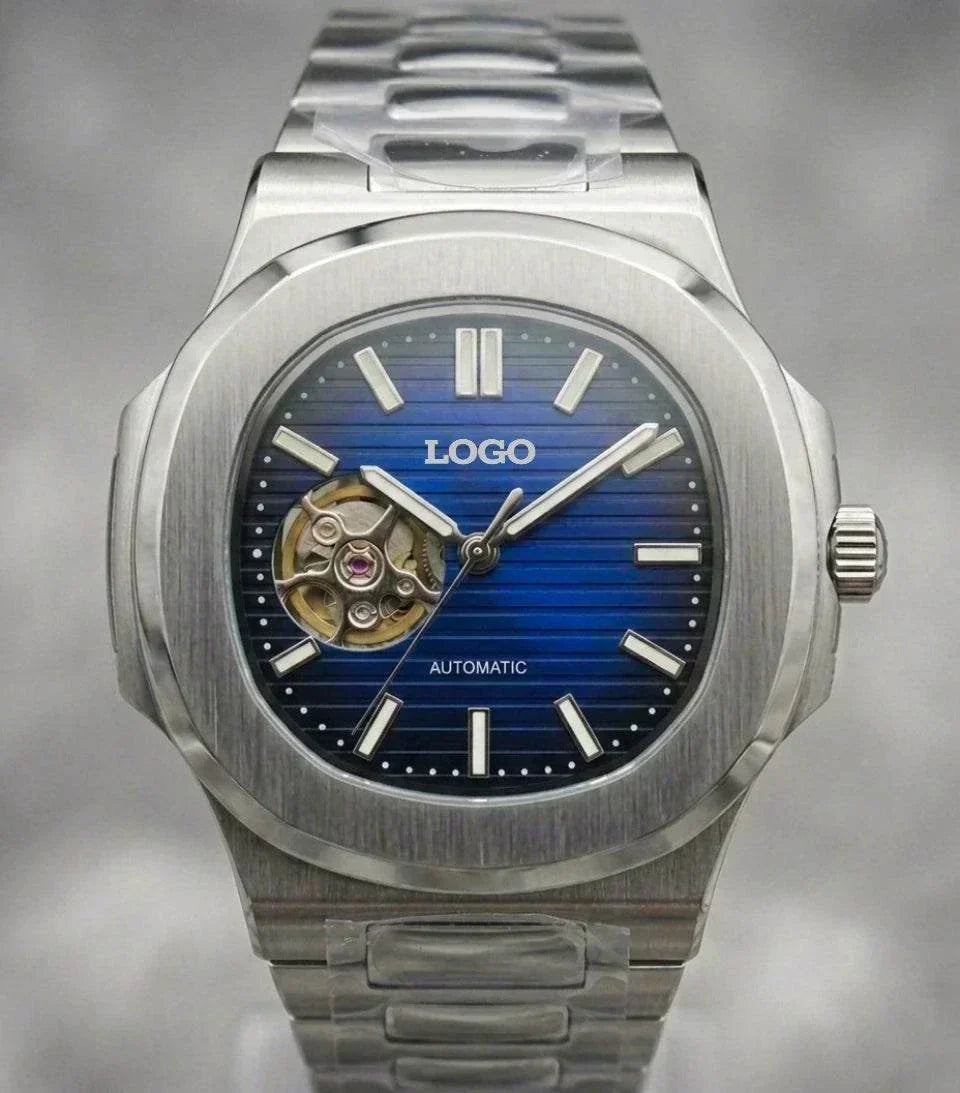 Seiko Mod Watches Nautilus Blue Open-Heart Dial - Modtime Creations 