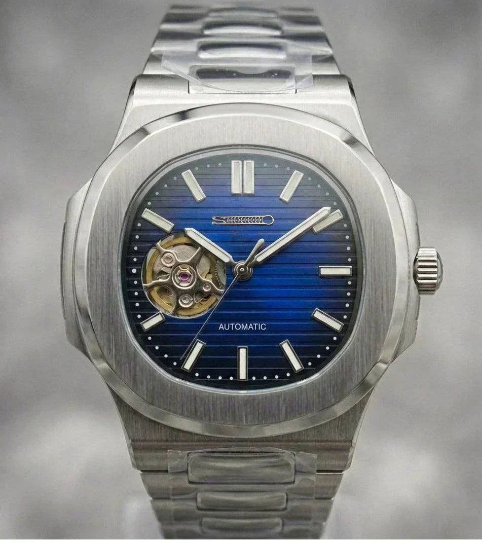 Seiko Mod Watches Nautilus Blue Open-Heart Dial - Modtime Creations 