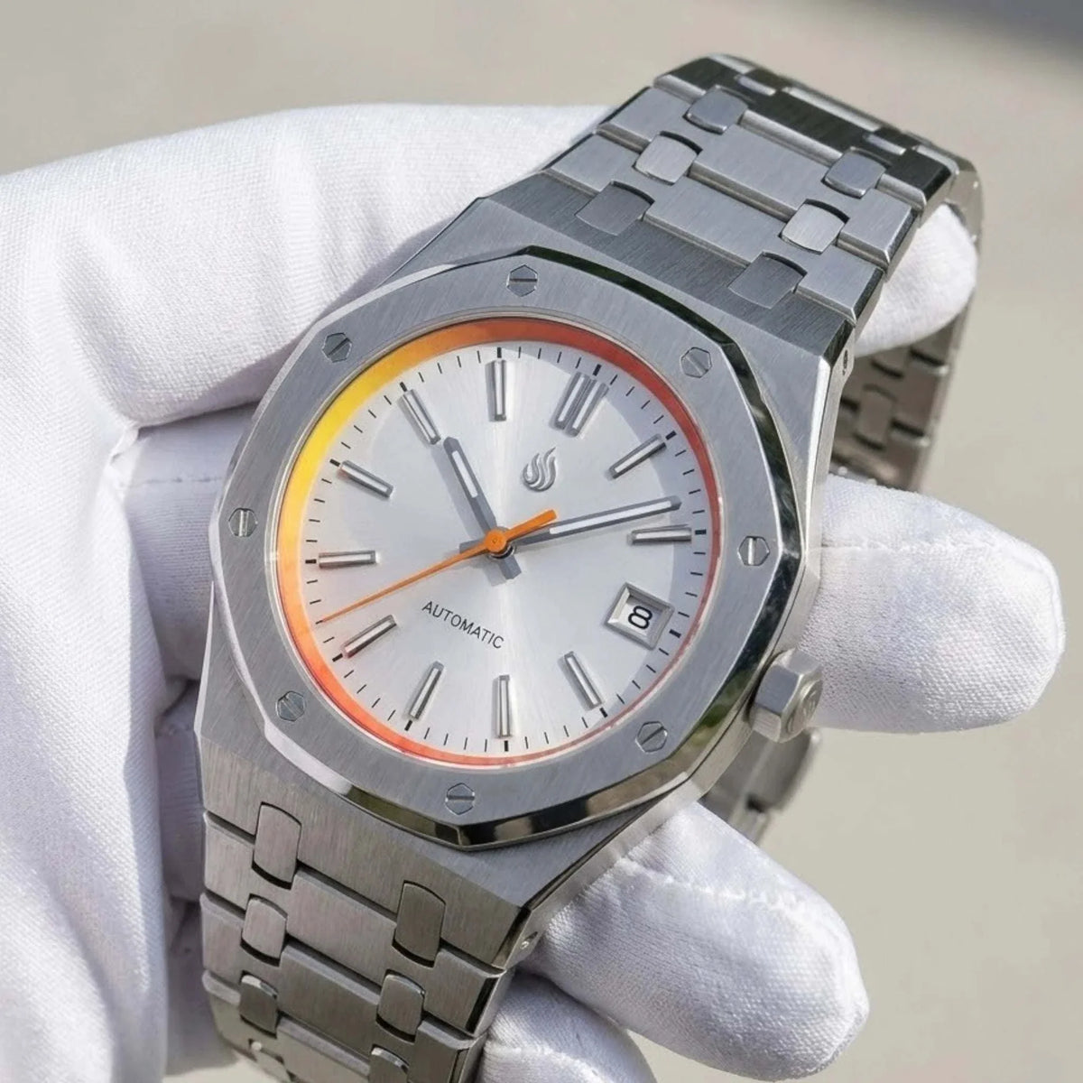 Seiko Mod Watches Royal Oak Grand Seiko Dial Fusion with Orange Yellow Chapter Ring built by Modtime Creations 