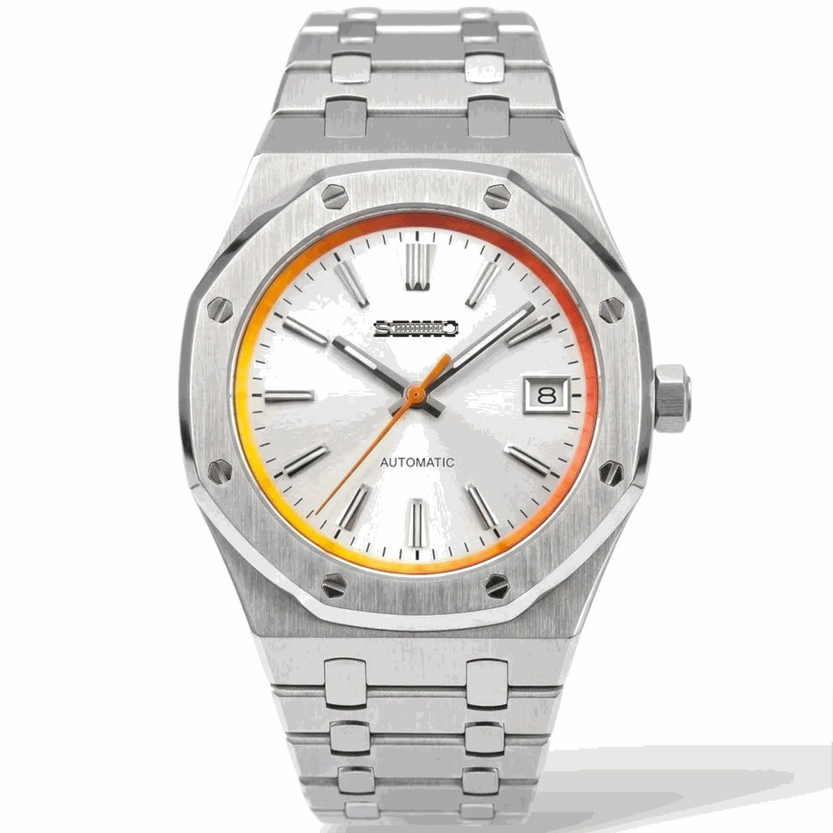 Seiko Mod Watches Royal Oak Grand Seiko Dial Fusion with Orange Yellow Chapter Ring built by Modtime Creations 