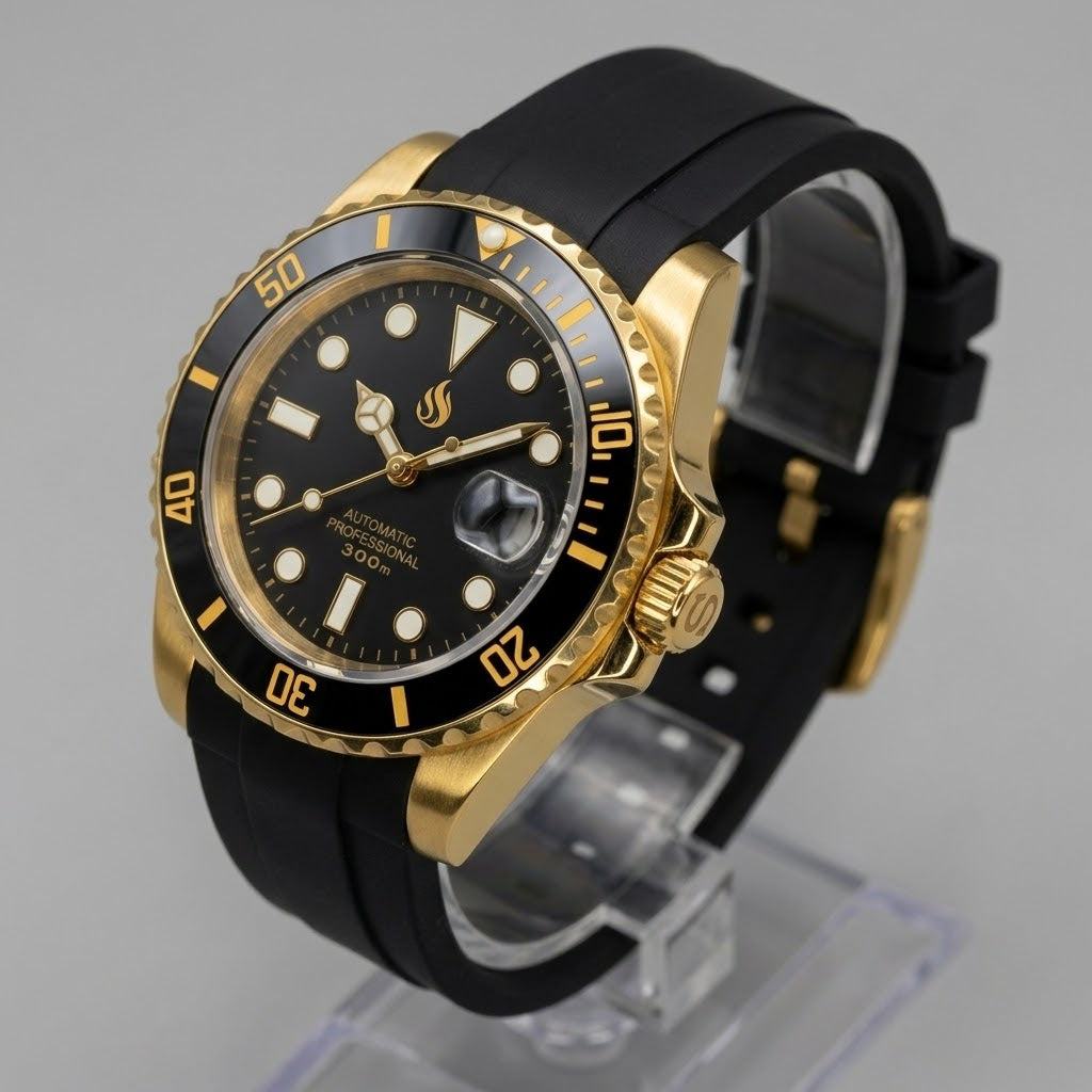 Seiko Mod Watches SKX 007 Gold Black Submariner built by Modtime Creations