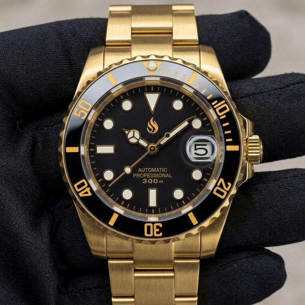 Seiko Mod Watches SKX 007 Gold Black Submariner built by Modtime Creations