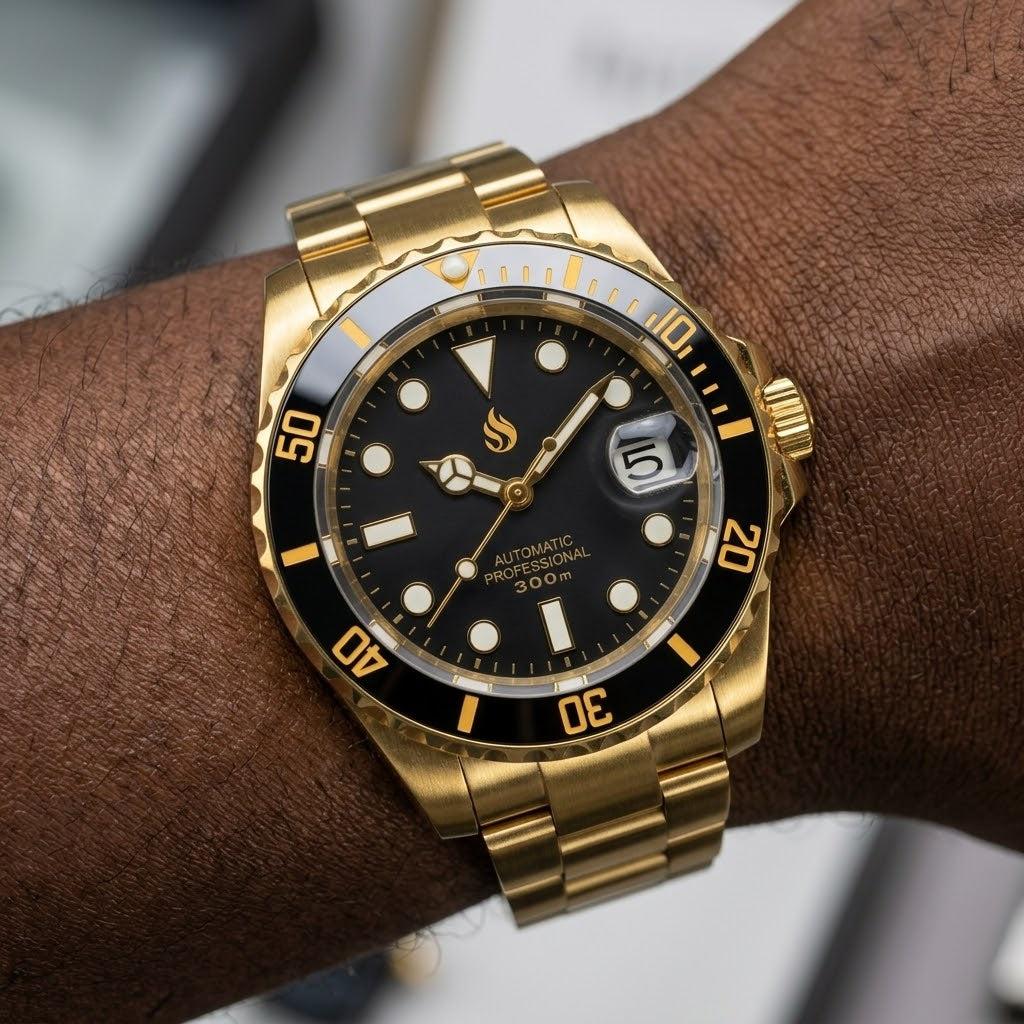 Seiko Mod Watches SKX 007 Gold Black Submariner built by Modtime Creations