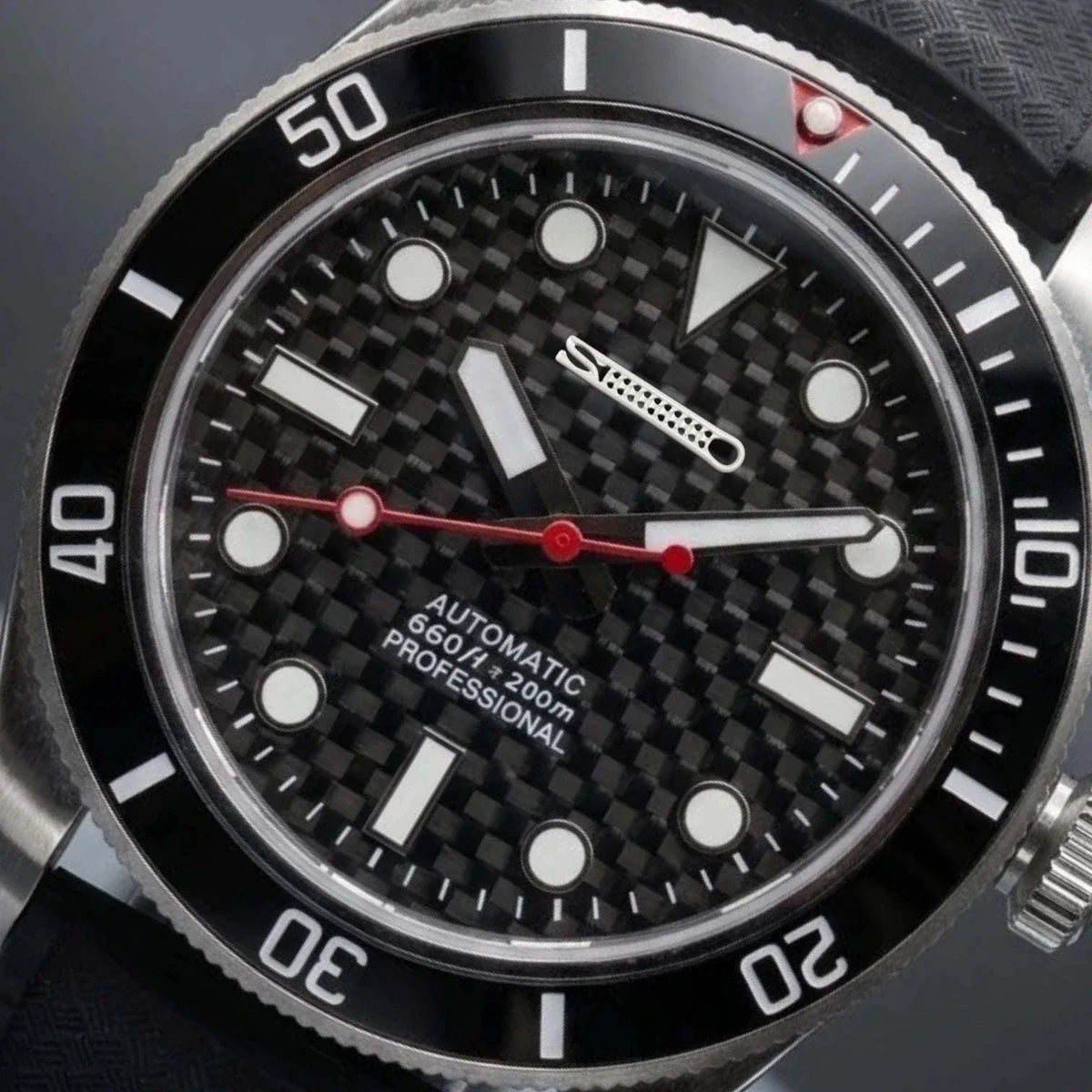 Seiko Mod Watches Submariner Black 3D Carbon Fiber built by Modtime Creations
