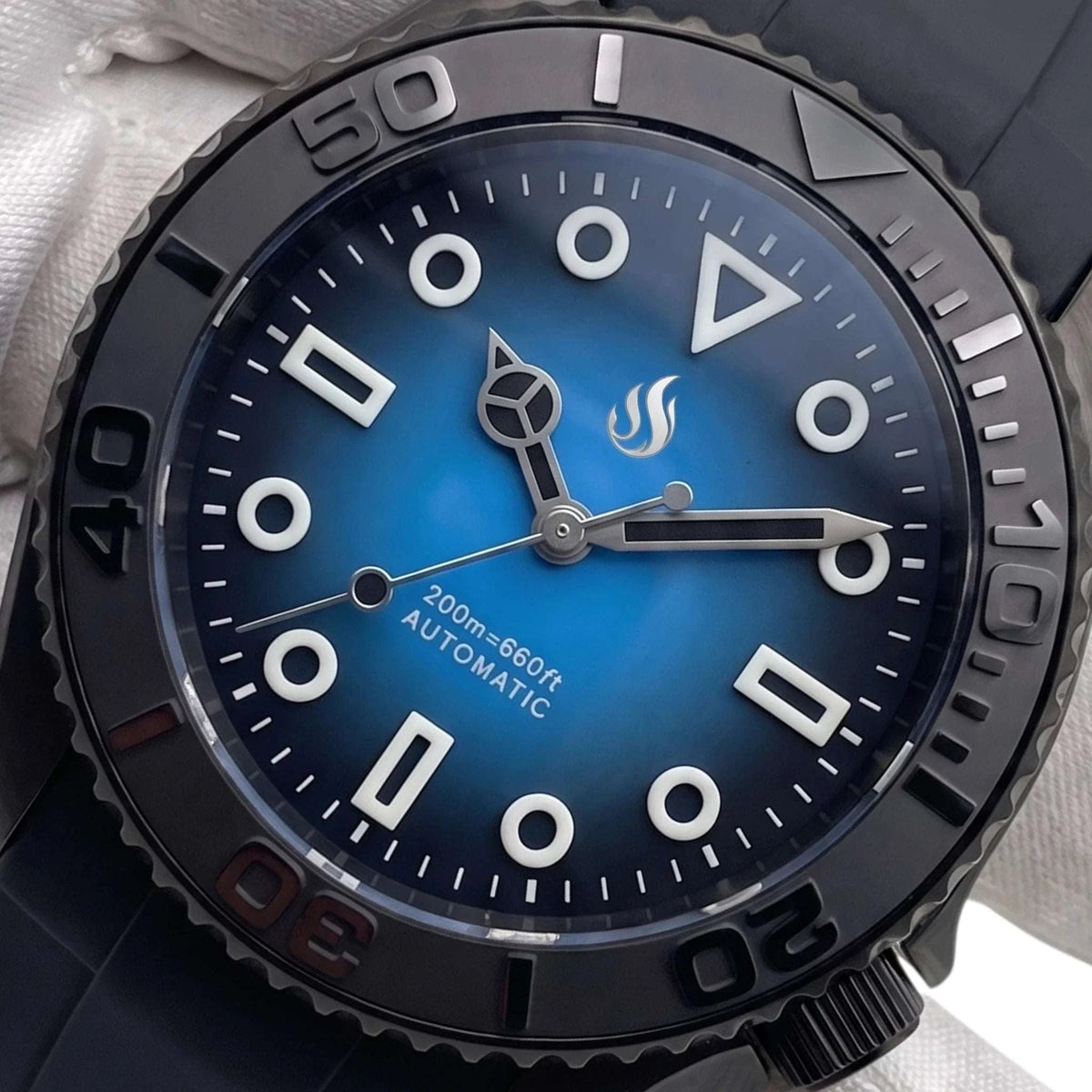 Seiko Mod Watches Submariner Black Blue Batman with Super Lume at Modtime Creations 