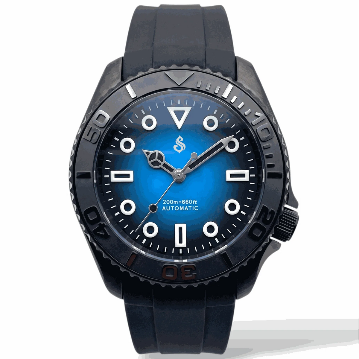 Seiko Mod Watches Submariner Black Blue Batman with Super Lume at Modtime Creations 