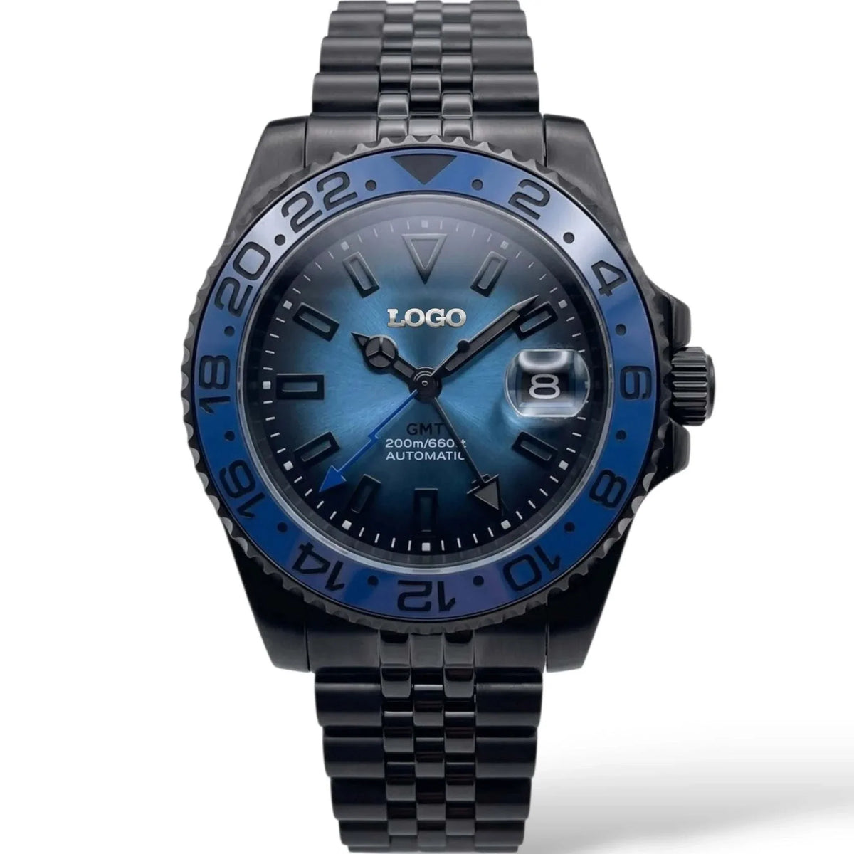 Seiko Mod Watches Submariner GMT Black Dial with "Super Lume" indices built by Modtime Creations 
