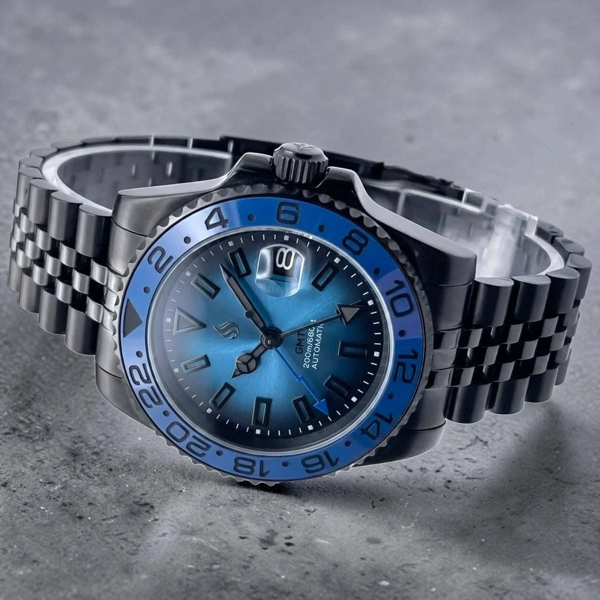 Seiko Mod Watches Submariner GMT Black Dial with "Super Lume" indices built by Modtime Creations 