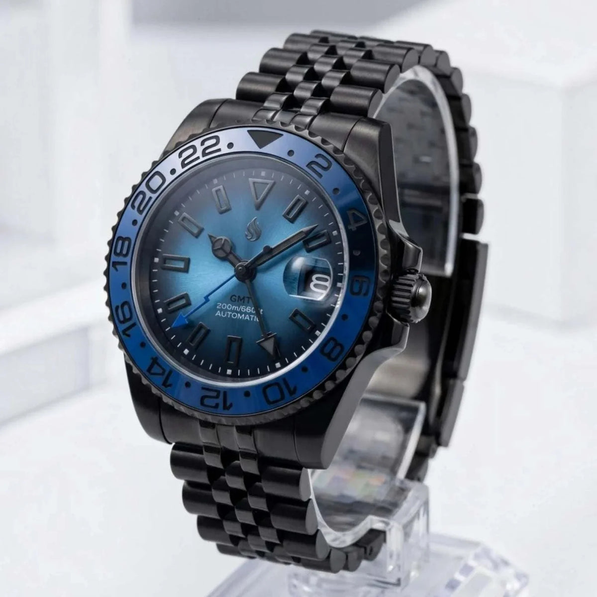 Seiko Mod Watches Submariner GMT Black Dial with "Super Lume" indices built by Modtime Creations 