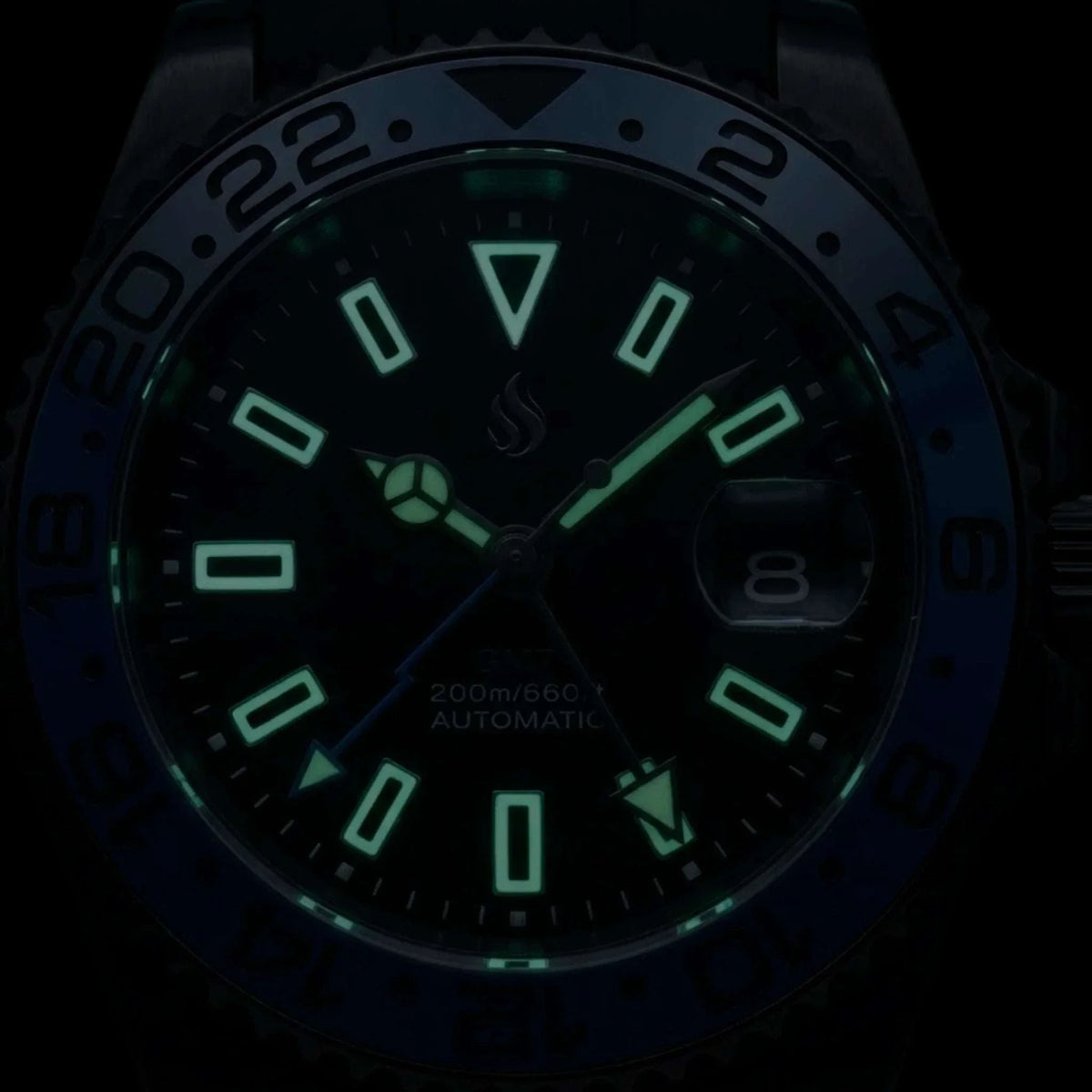 Seiko Mod Watches Submariner GMT Black Dial with "Super Lume" indices built by Modtime Creations 