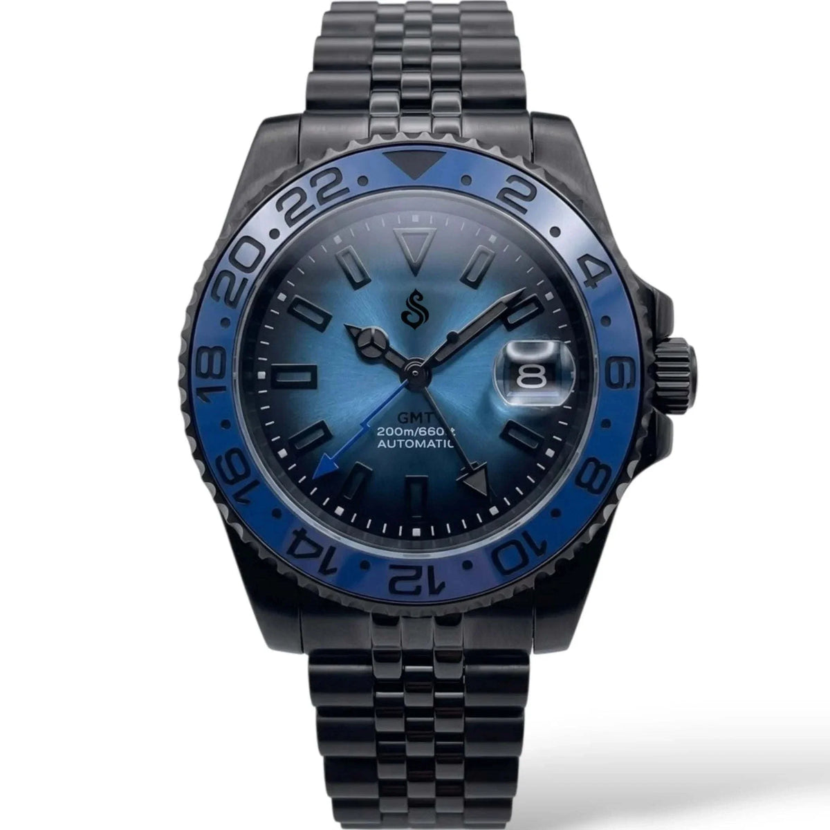 Seiko Mod Watches Submariner GMT Black Dial with "Super Lume" indices built by Modtime Creations 