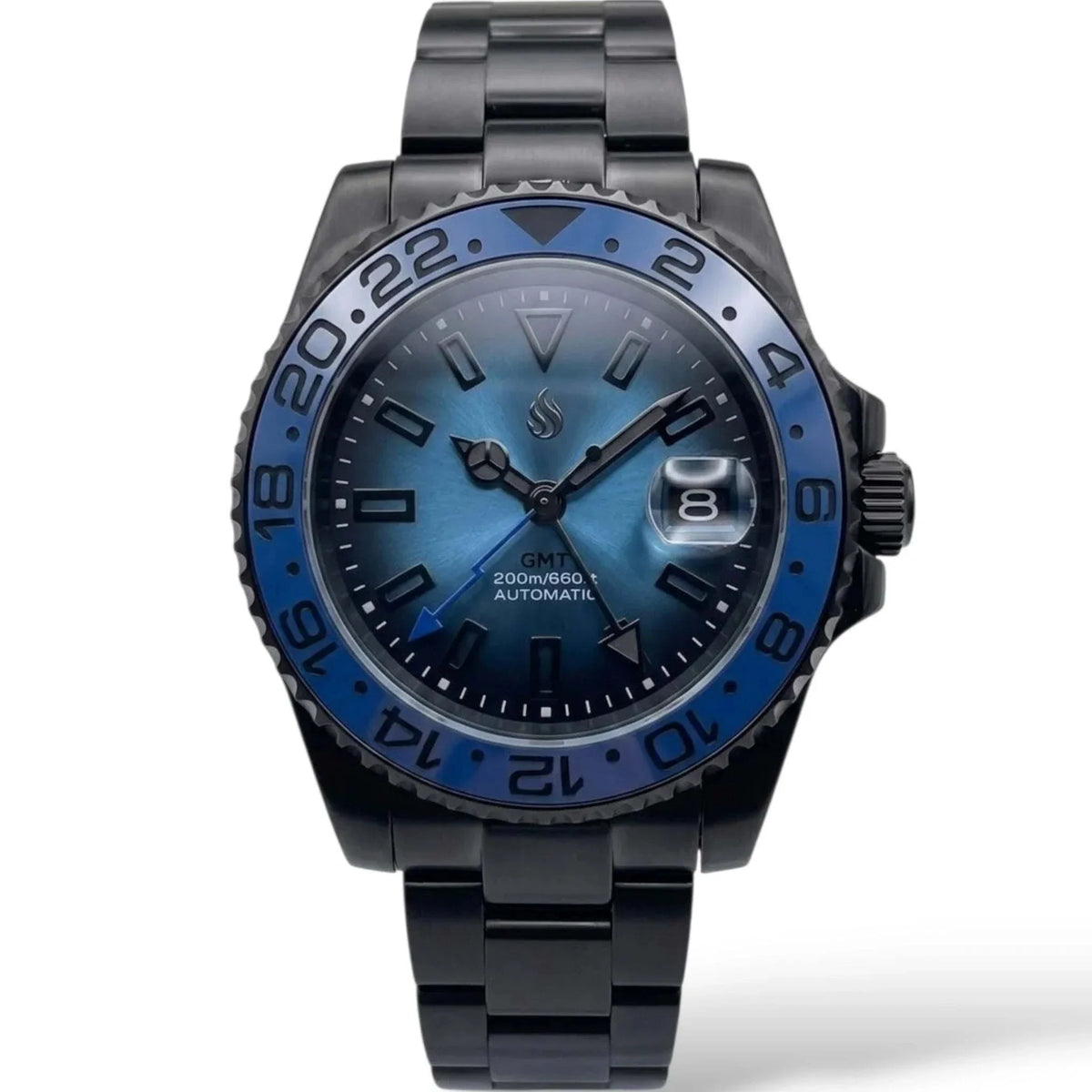 Seiko Mod Watches Submariner GMT Black Dial with "Super Lume" indices built by Modtime Creations 