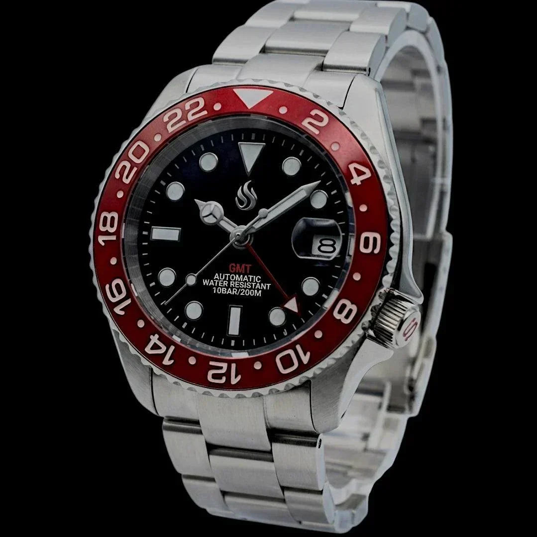 Seiko Mod Watches Submariner GMT Master Black dial with Red Bezel 42MM SKX built by Modtime Creations 