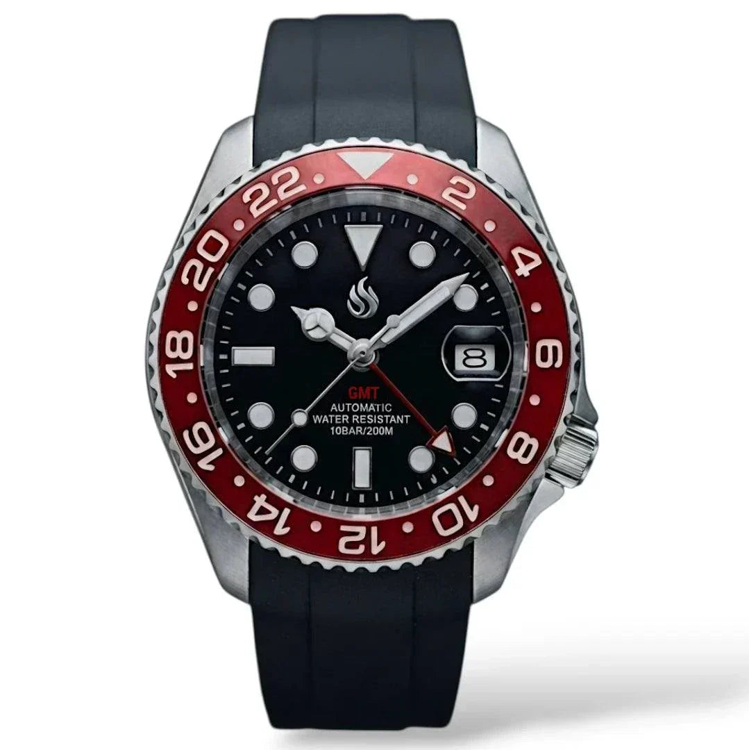 Seiko Mod Watches Submariner GMT Master Black dial with Red Bezel 42MM SKX built by Modtime Creations 