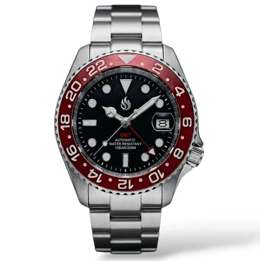 Seiko Mod Watches Submariner GMT Master Black dial with Red Bezel 42MM SKX built by Modtime Creations 