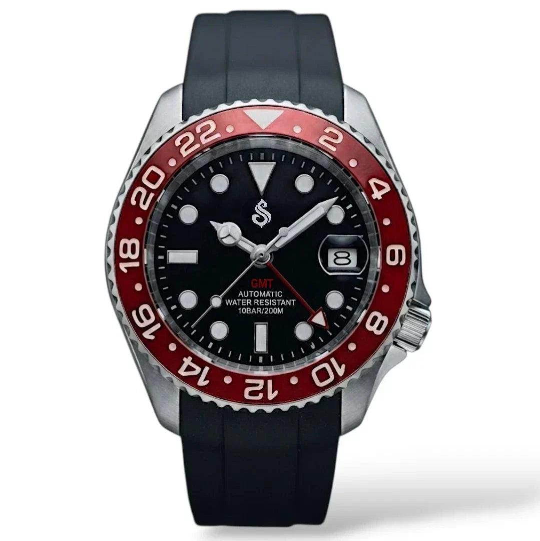 Seiko Mod Watches Submariner GMT Master Black dial with Red Bezel 42MM SKX built by Modtime Creations 