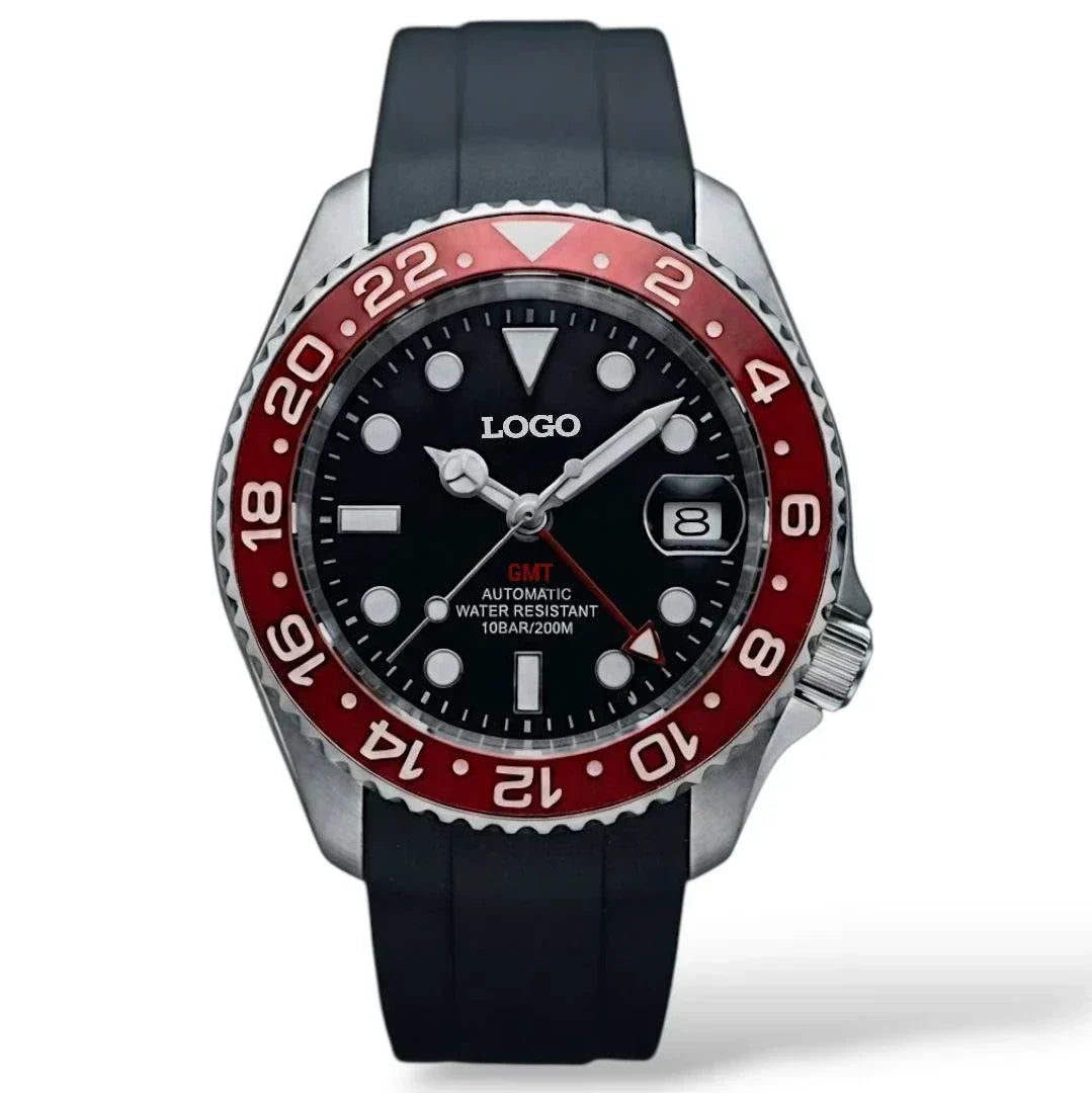 Seiko Mod Watches Submariner GMT Master Black dial with Red Bezel 42MM SKX built by Modtime Creations 