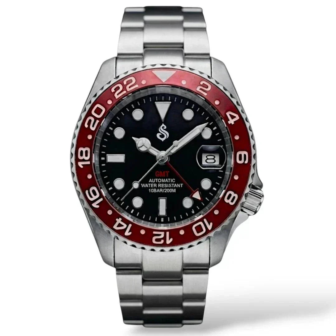 Seiko Mod Watches Submariner GMT Master Black dial with Red Bezel 42MM SKX built by Modtime Creations 