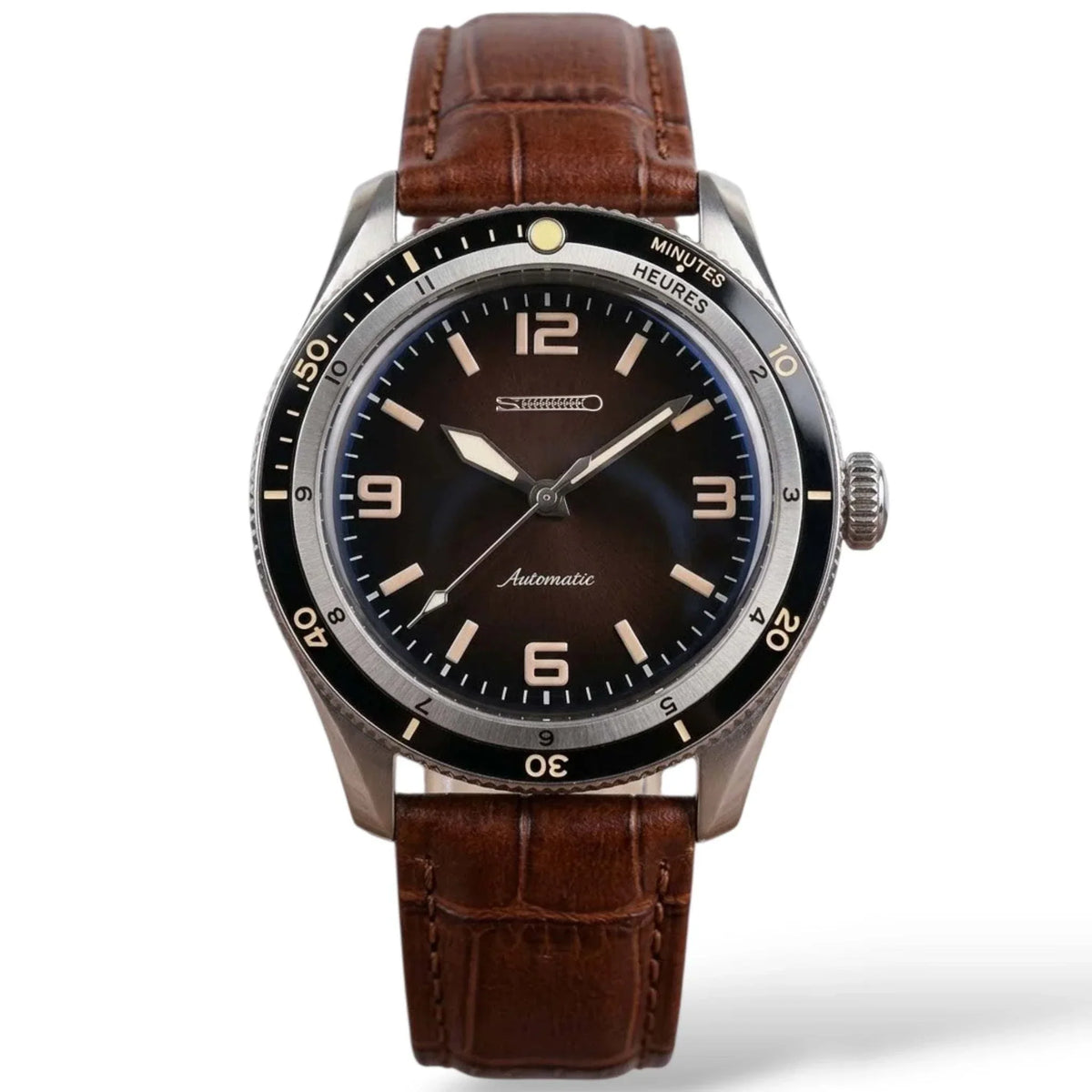 Seiko Mod Watches Vintage Brown Dial with a stainless steel bracelet built by Modtime Creations