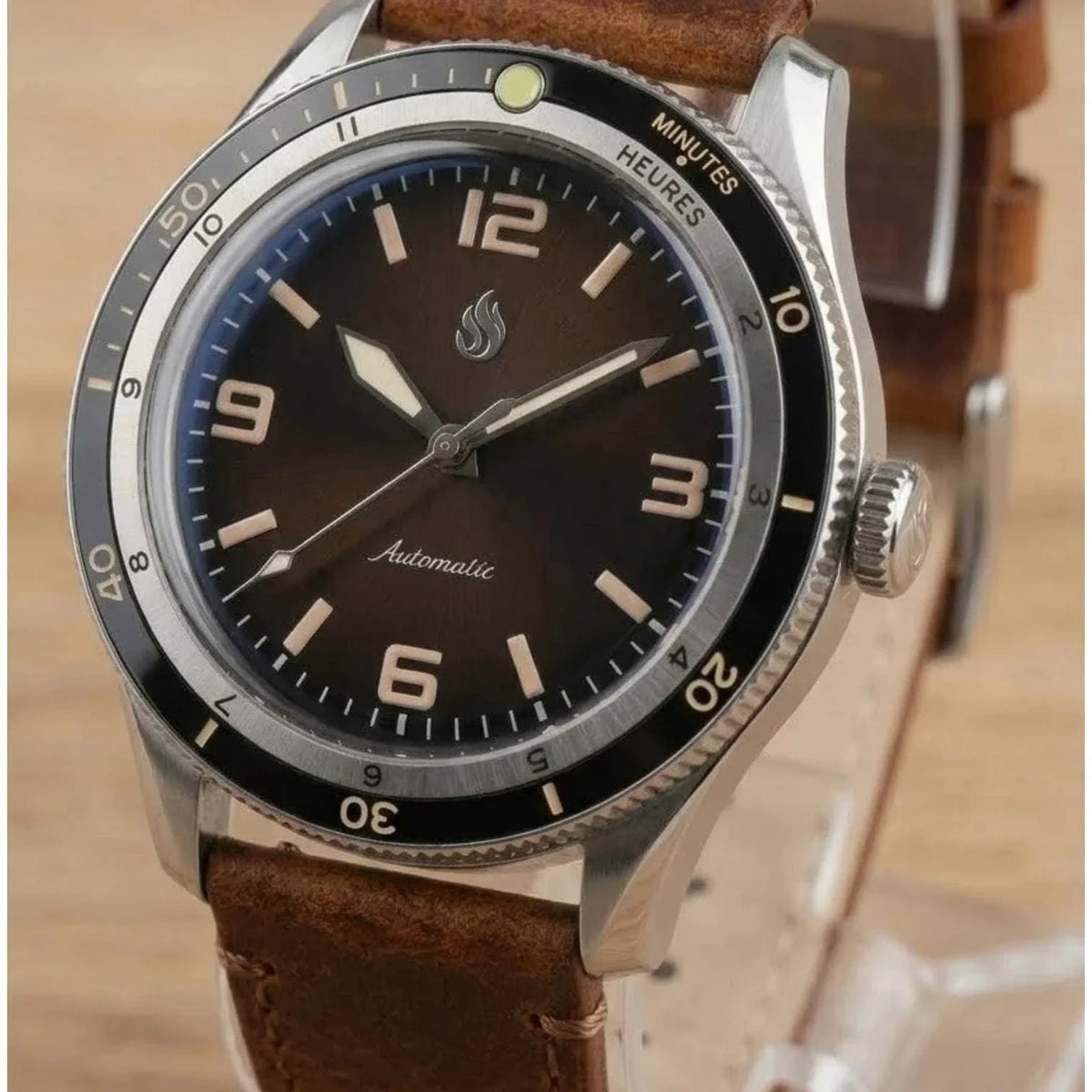 Seiko Mod Watches Vintage Brown Dial with a stainless steel bracelet built by Modtime Creations