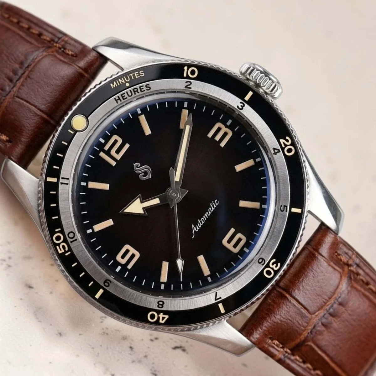 Seiko Mod Watches Vintage Brown Dial with a stainless steel bracelet built by Modtime Creations