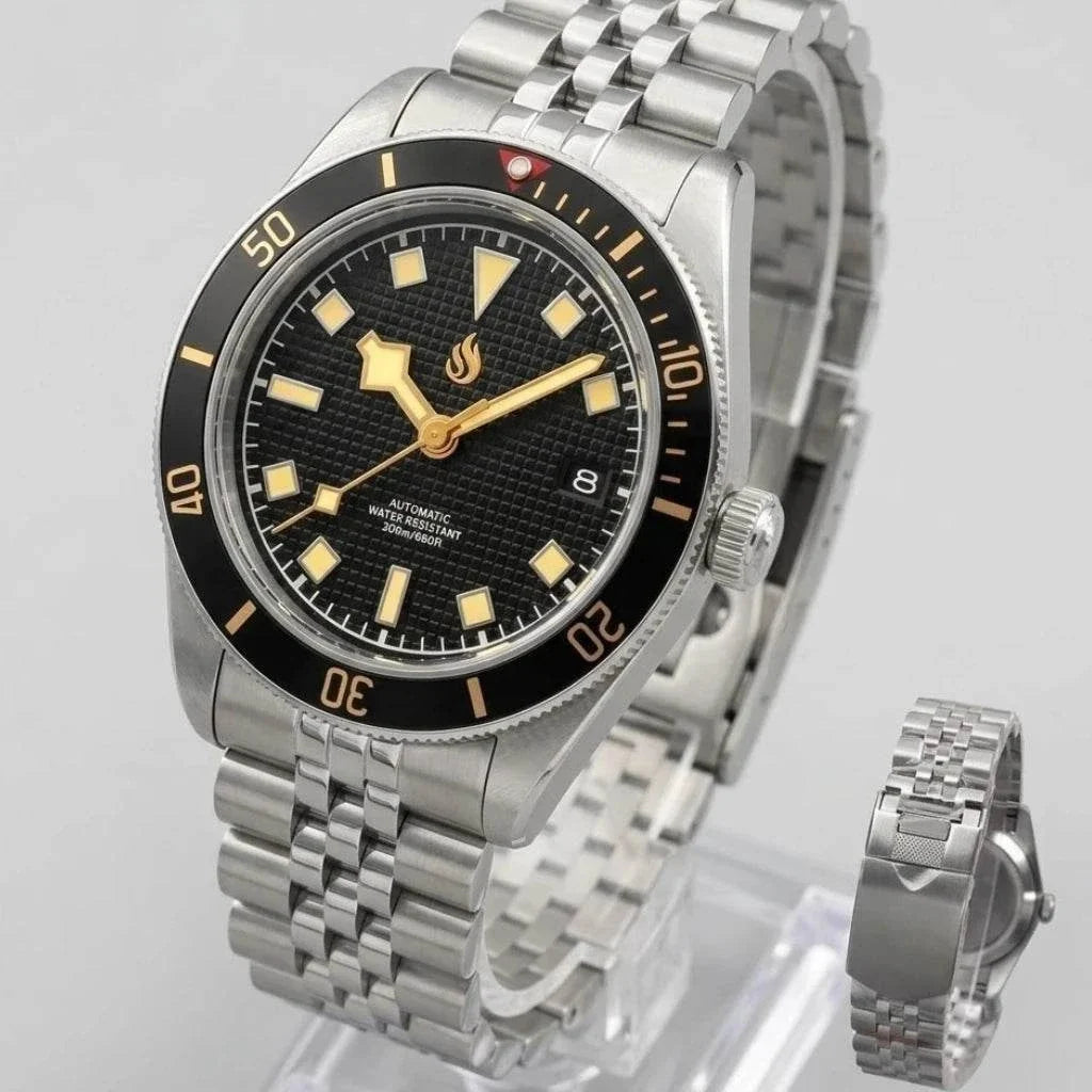 Seiko Mod Watches Vintage Gold Black Dial Tudor Black Bay Homage built by Modtime Creations 