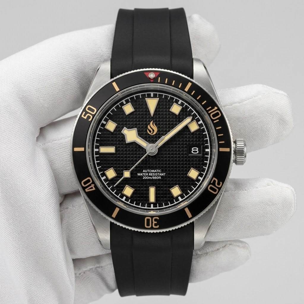 Seiko Mod Watches Vintage Gold Black Dial Tudor Black Bay Homage built by Modtime Creations 