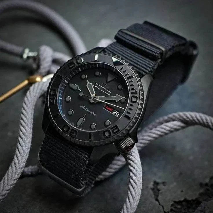 Yachtmaster Black Stealth Seiko Mod watch with sapphire crystal and NH36 movement by Modtime Creations