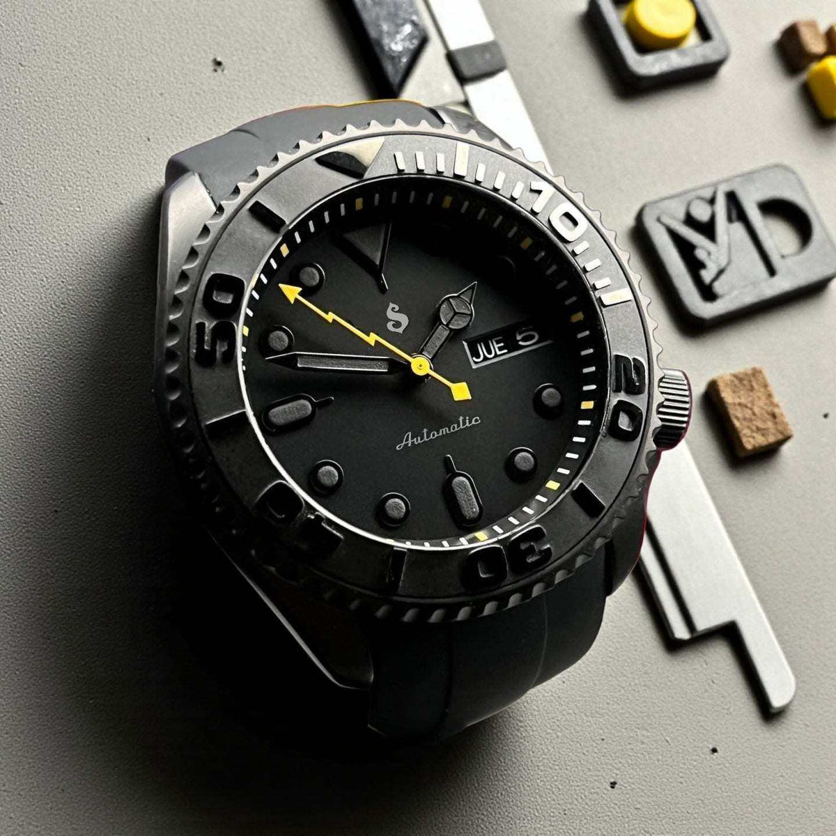 Yachtmaster Black Stealth Seiko Mod watch with sapphire crystal and NH36 movement by Modtime Creations