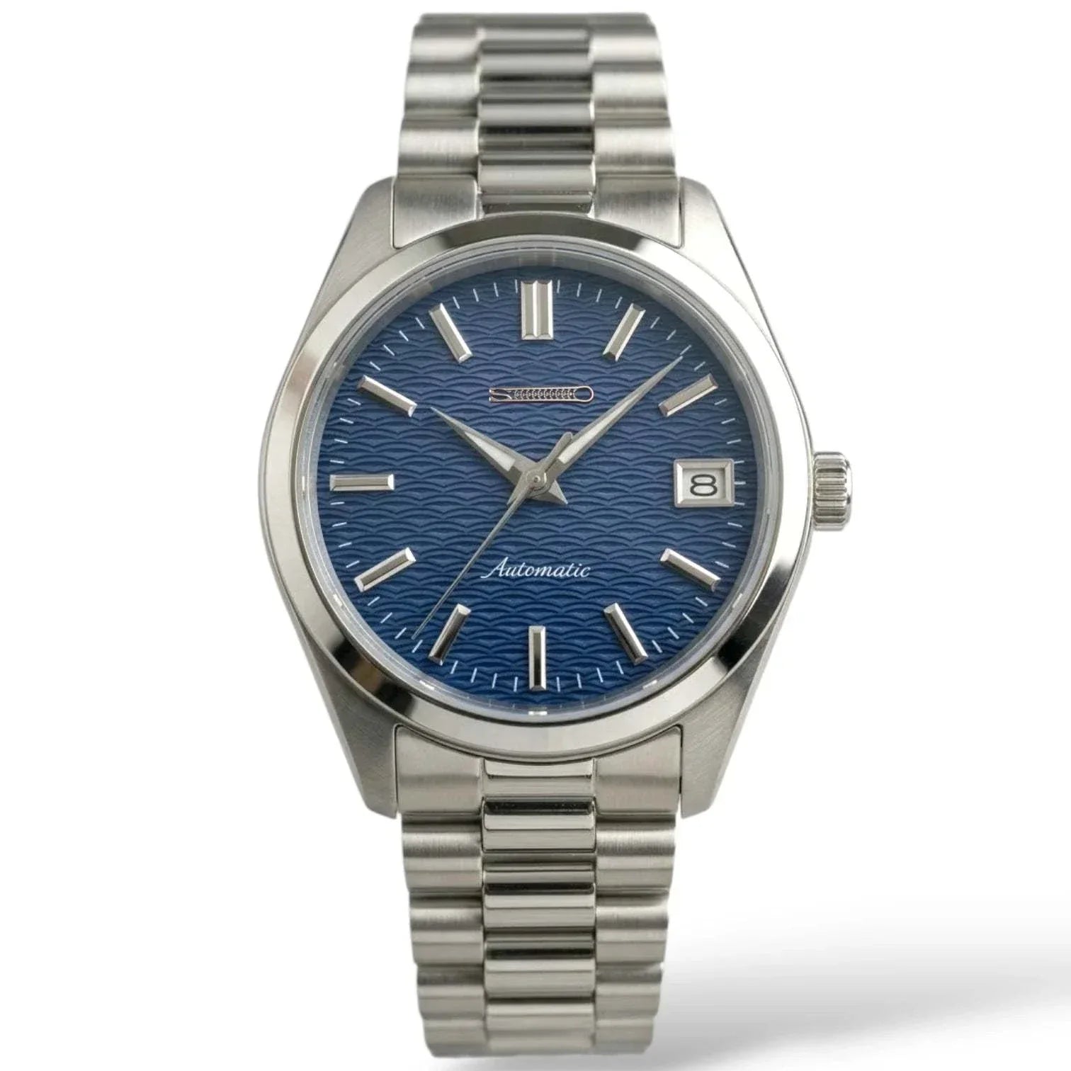 Seiko Mod Watches silver Datejust Dark Blue Wave Dial - Modtime Creations