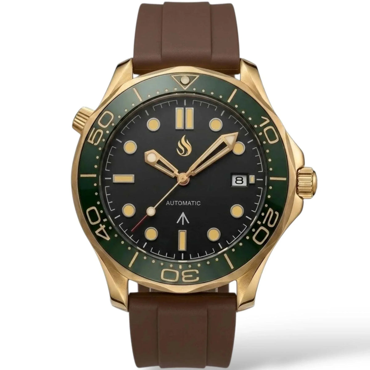 Seiko Mod watches Seamaster 007 with a black dial and gold green bezel case built by Modtime creations