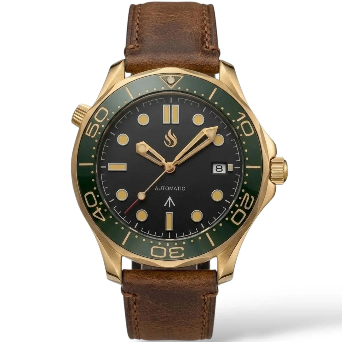 Seiko Mod watches Seamaster 007 with a black dial and gold green bezel case built by Modtime creations