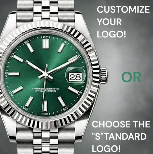 Seiko mod Datejust with emerald green dial, date window, NH35 automatic movement, sapphire crystal, stainless steel case and bracelet by Modtime Creations