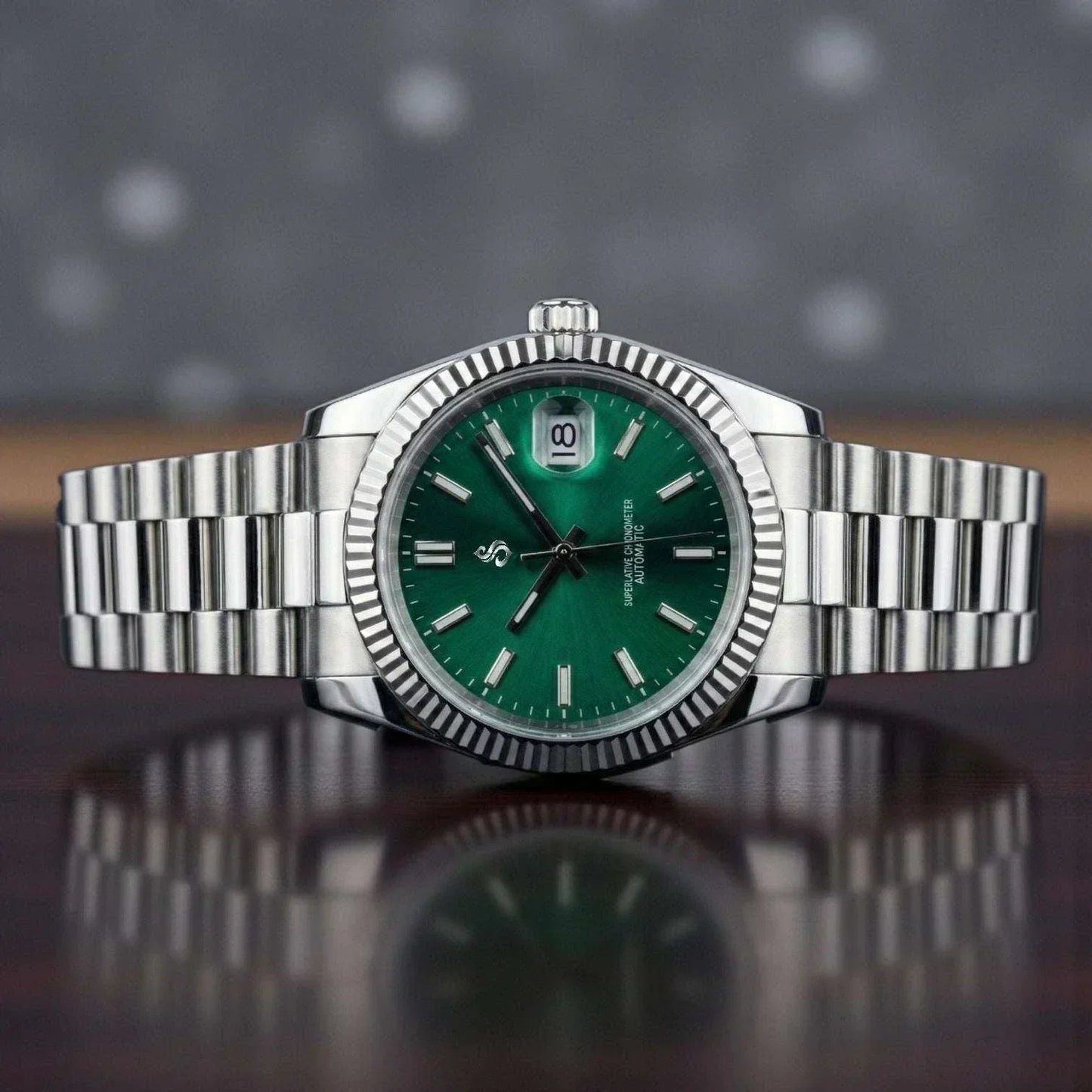 Seiko mod watch with emerald green dial and date window by Modtime Creations